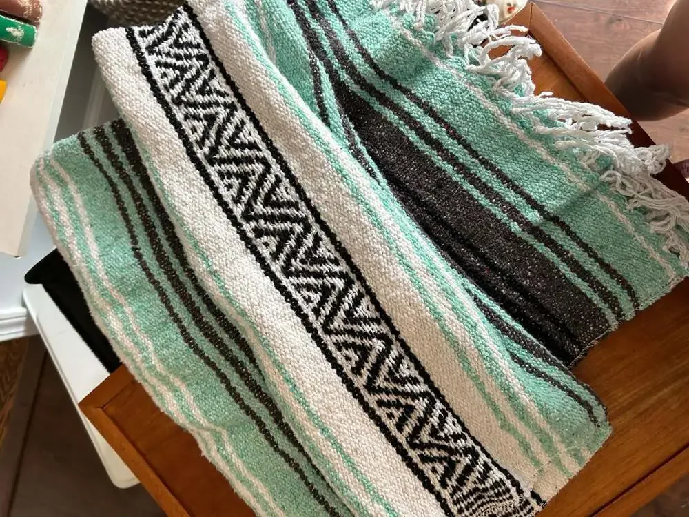 Benevolence LosAngeles Home Collection Mint Green/Charcoal Mexican Falsa Blanket